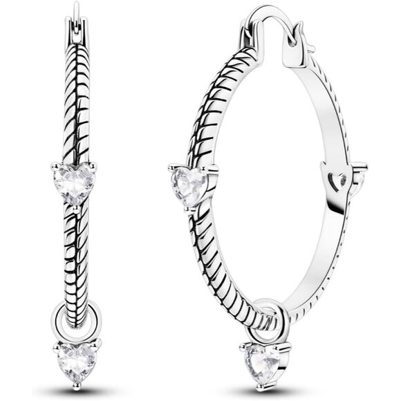 Silver CZ Hoop Earrings Large Twisted Hoops for Ladies, Lightweight & Nickel - Picture 1 of 6